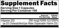 BUY 1 GET 2 FREE Vitamin D3 (Emulsified Dry) 10000 IU 100 or 200 Capsules