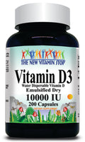 BUY 1 GET 2 FREE Vitamin D3 (Emulsified Dry) 10000 IU 100 or 200 Capsules