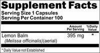 BUY 1 GET 2 FREE Lemon Balm (Melissa) 395mg 100 Capsules