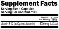 BUY 1 GET 2 FREE B-12 Vitamins 5000mcg 100 or 200 Capsules