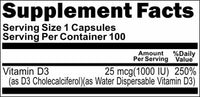 BUY 1 GET 2 FREE Vitamin D3 (Emulsified Dry) 1000 IU 100 or 200 Capsules