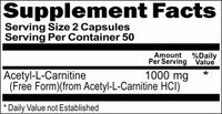 BUY 1 GET 2 FREE Acetyl L-Carnitine Free Form 1000mg 100 or 200 Capsules
