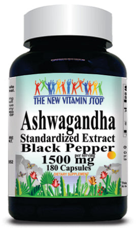 BUY 1 GET 2 FREE Ashwagandha Extract Black Pepper 1500mg 180 Capsules