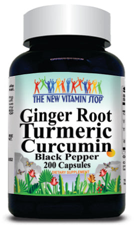 50% off Price Ginger Root Turmeric Curcumin Black Pepper 200caps 1 or 3 Bottle Price
