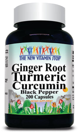 BUY 1 GET 2 FREE Ginger Root Turmeric Curcumin Black Pepper 200caps