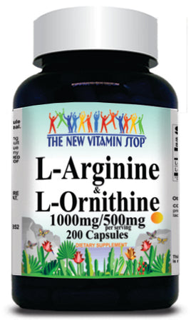50% off Price L-Arginine and L-Ornithine Free Form 1000mg/500mg 200 Capsules 1 or 3 Bottle Price