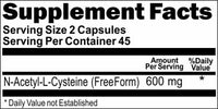 50% off Price N-Acetyl Cysteine (NAC) Free Form 600mg 90 or 180 Capsules 1 or 3 Bottle Price
